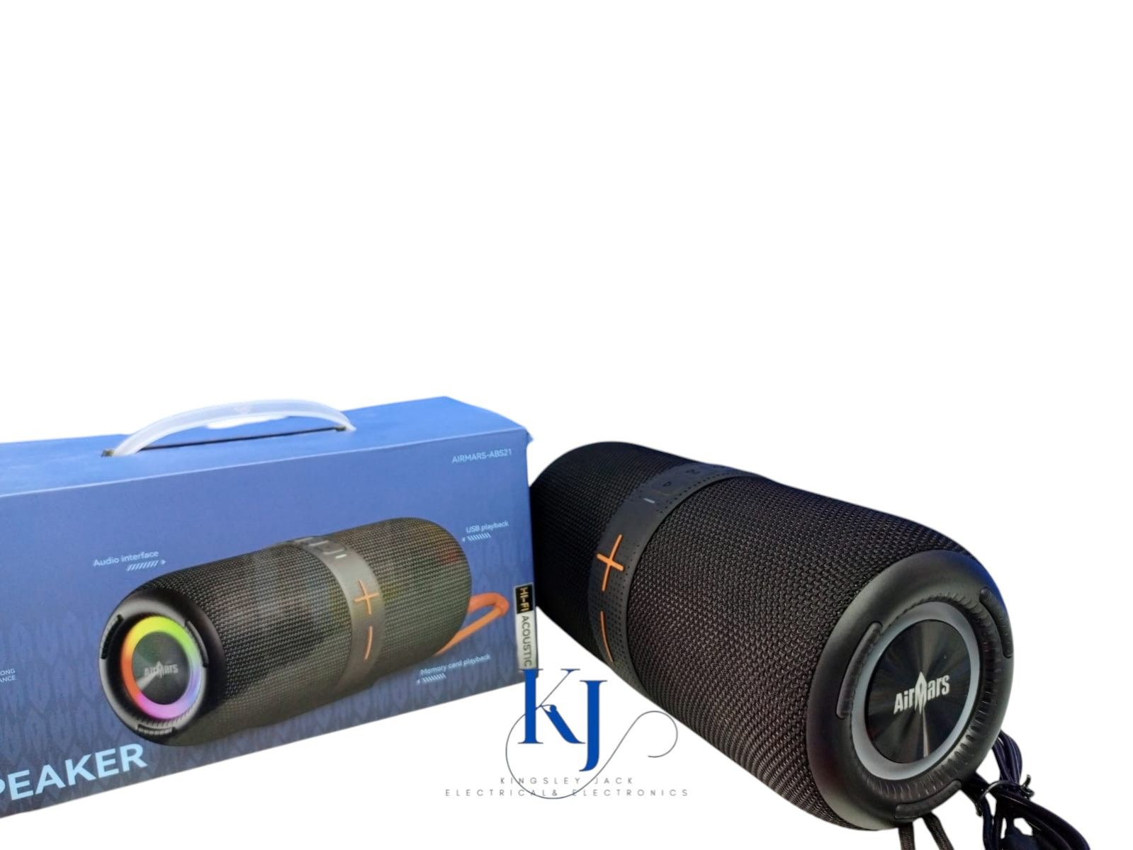 AIRMARS-ABS21 BT SPEAKER V5.3 |HI-FI ACOUSTICS | COLORFUL LIGHTING | MEGA BASS | SUPER LONG ENDURANCE | MEMORY CARD PLAYBACK | USB PLAYBACK | AUDIO INTERFACE