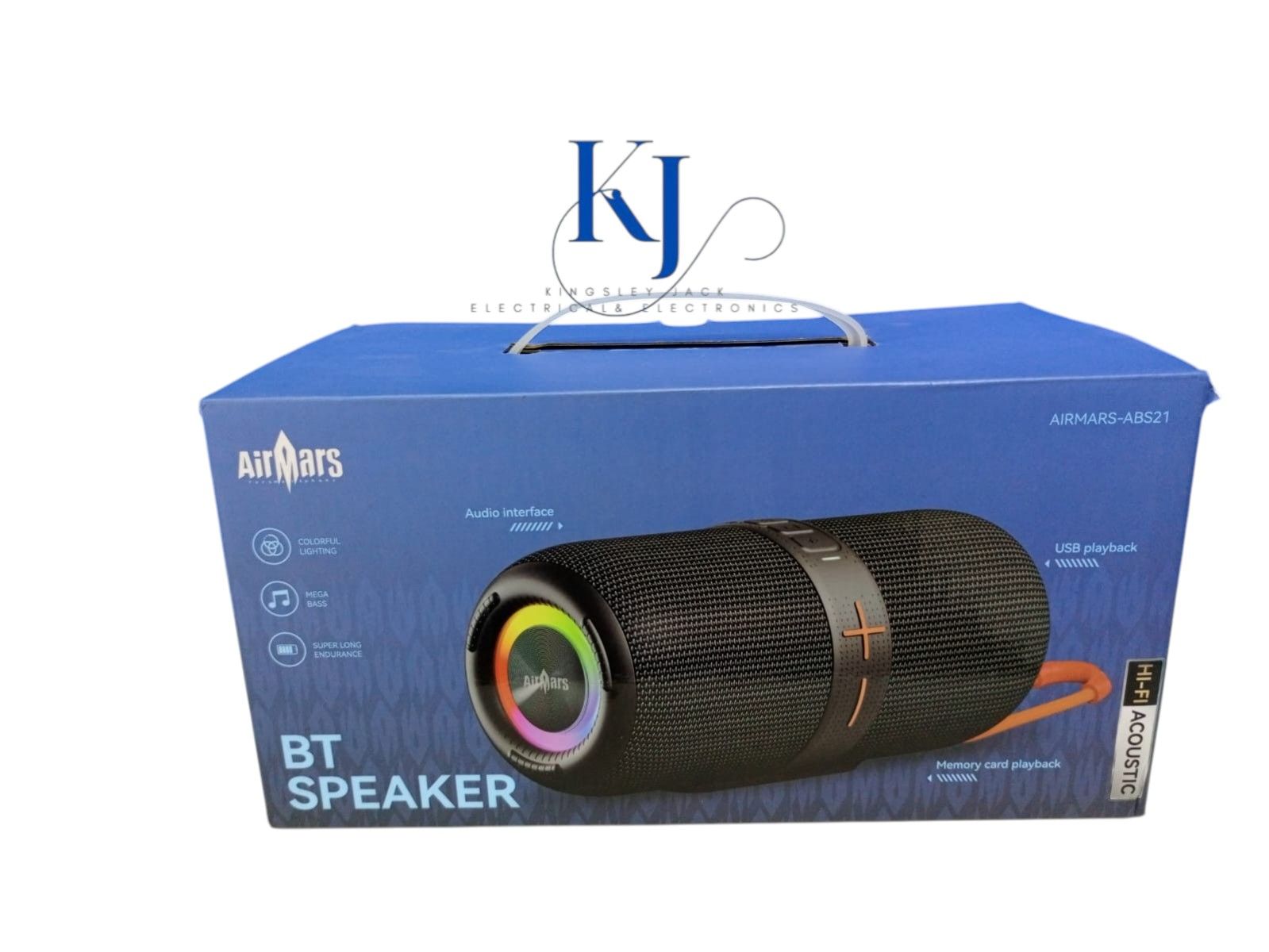 AIRMARS-ABS21 BT SPEAKER V5.3 |HI-FI ACOUSTICS | COLORFUL LIGHTING | MEGA BASS | SUPER LONG ENDURANCE | MEMORY CARD PLAYBACK | USB PLAYBACK | AUDIO INTERFACE