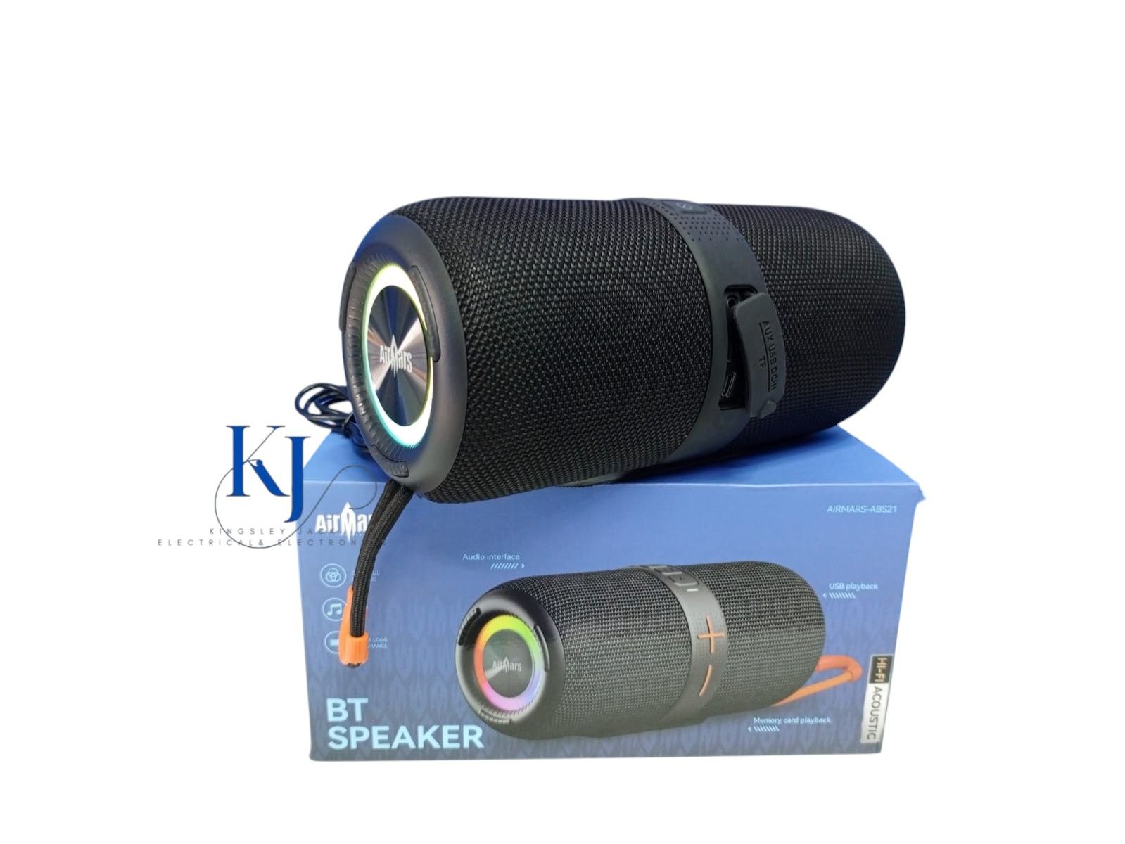 AIRMARS-ABS21 BT SPEAKER V5.3 |HI-FI ACOUSTICS | COLORFUL LIGHTING | MEGA BASS | SUPER LONG ENDURANCE | MEMORY CARD PLAYBACK | USB PLAYBACK | AUDIO INTERFACE