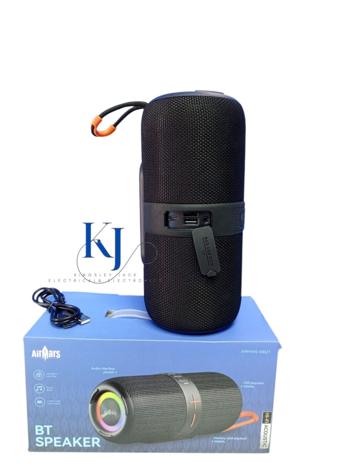 AIRMARS-ABS21 BT SPEAKER V5.3 |HI-FI ACOUSTICS | COLORFUL LIGHTING | MEGA BASS | SUPER LONG ENDURANCE | MEMORY CARD PLAYBACK | USB PLAYBACK | AUDIO INTERFACE