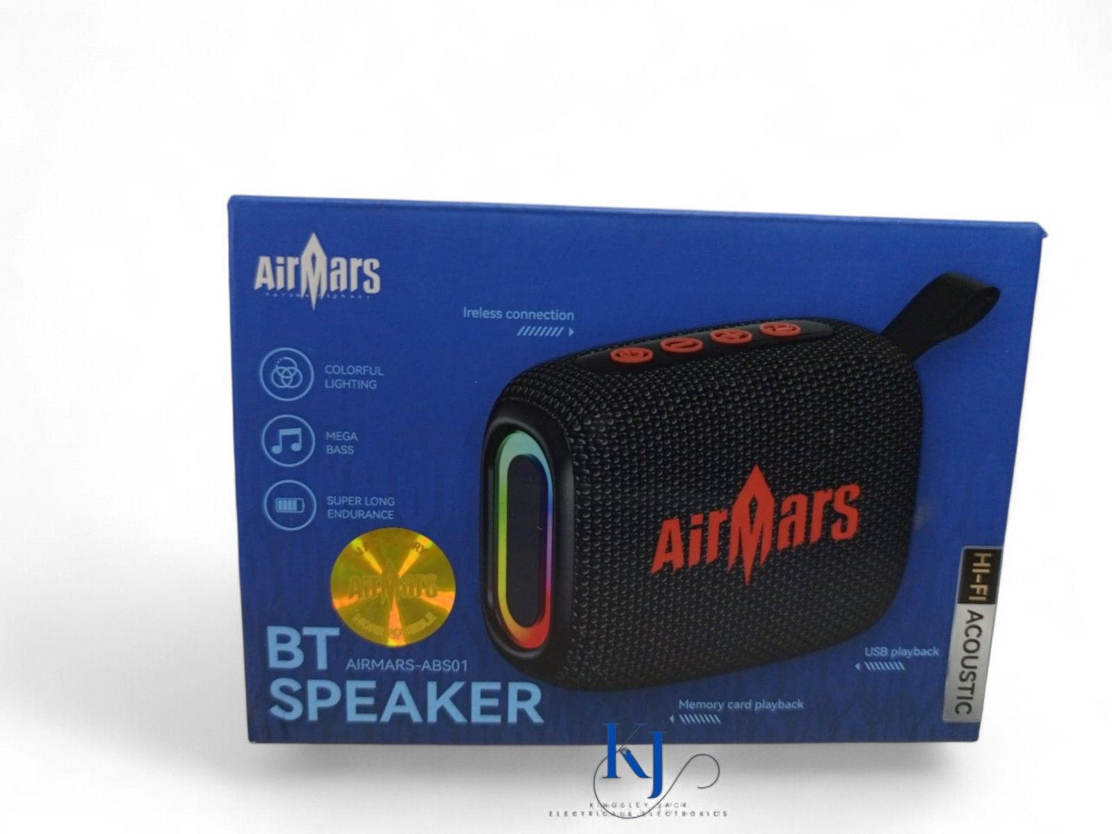 AIRMARS-ABS01 BT SPEAKER V5.3 | COLORFUL LIGHTING | SUPER LONG ENDURANCE | MEGA BASS | WIRELESS CONNECTION | MEMORY CARD PLAYBACK | USB PLAY BACK | HI-FI ACOUSTIC