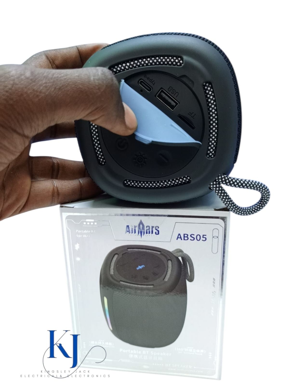 AIRMARS-ABS05 PORTABLE BT SPEAKER V5.3 | SHOCKING BASS  | LONG LASTING BATTERY LIFE | 360º SURROUND SOUND | RGB COLORFUL LIGHT EFFECT | USB SUPPORT | RADIO | 1800 MAH BATTERY | UPTO 14 HOURS PLAY TIME