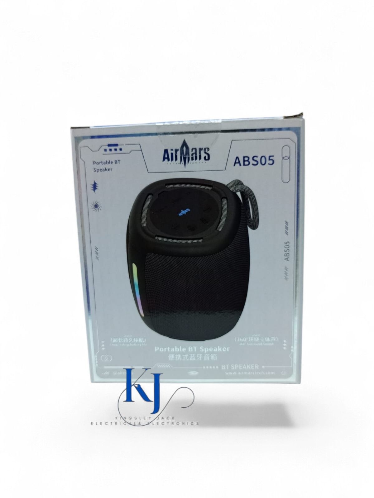 AIRMARS-ABS05 PORTABLE BT SPEAKER V5.3 | SHOCKING BASS  | LONG LASTING BATTERY LIFE | 360º SURROUND SOUND | RGB COLORFUL LIGHT EFFECT | USB SUPPORT | RADIO | 1800 MAH BATTERY | UPTO 14 HOURS PLAY TIME