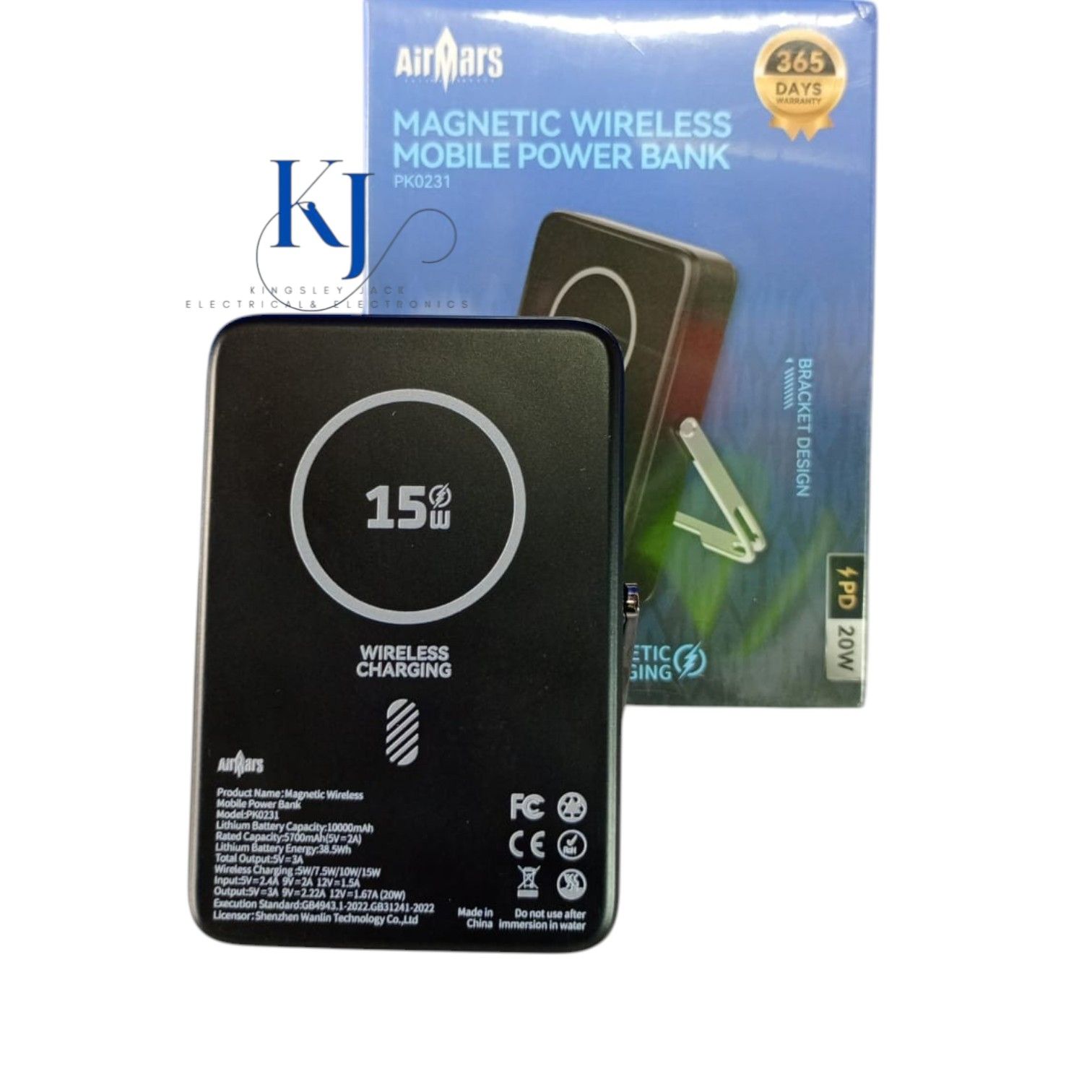 AIRMARS PK0231 10000MAH WIRELESS MAGNETIC POWER BANK PD20W FAST CHARGING with 15W WIRELESS MAGSAFE PORTABLE CHARGER WITH STAND