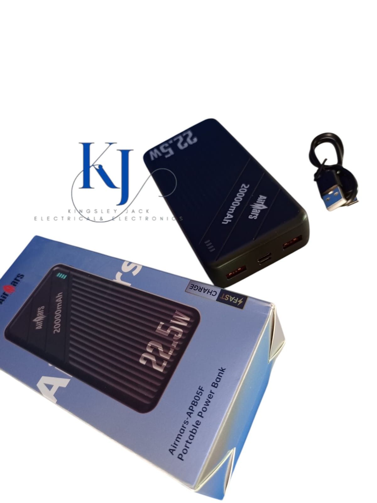 ORIGINAL AIRMARS APB05F 20000MAH POWER BANK 22.5W FAST CHARGING PORTABLE CHARGER WITH USB TYPE C OUTPUT