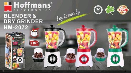 Hoffmans Blender & Dry Grinder HM-2072 - Multcolour  stainless steel Portable Juicer Jug Grinder