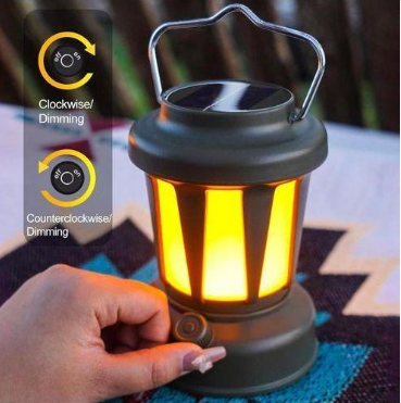 Portable Solar-Rechargeable LED Camping  Lantern  Portable Green LED Lantern with Handle for Outdoor & Emergency Use