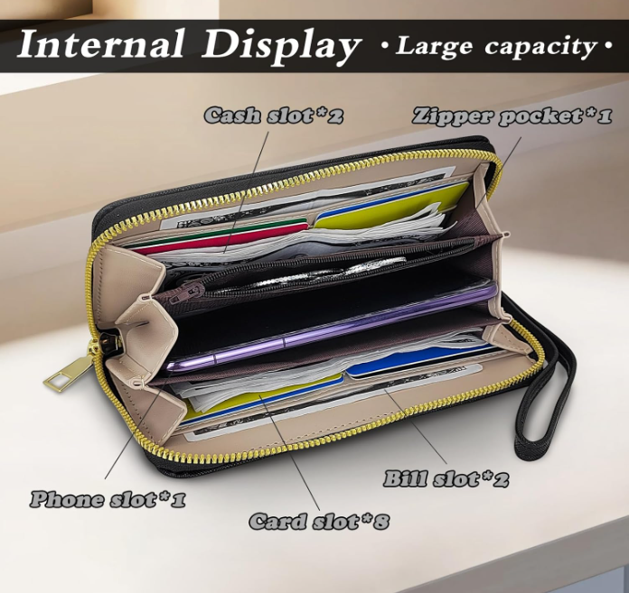 Womens Wallet, PU Leather Ladies Wallets Credit Card Holder for Women and Girls, Fashion Women's Wallets Long Wallet with Zipper for Travelling, Walking, Dating, Shopping