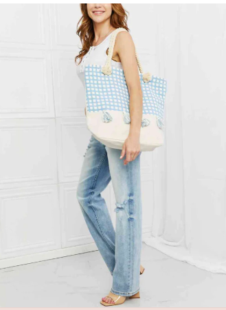 Tassel Tote Bag  Picnic Date Color Canvas Stripe Contrast Color Shoulder Bag Large Capacity Handbag Green Shopping Bag