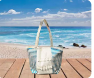 Tassel Tote Bag  Picnic Date Color Canvas Stripe Contrast Color Shoulder Bag Large Capacity Handbag Green Shopping Bag