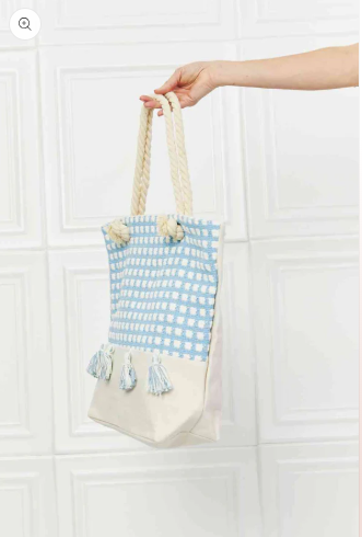 Tassel Tote Bag  Picnic Date Color Canvas Stripe Contrast Color Shoulder Bag Large Capacity Handbag Green Shopping Bag