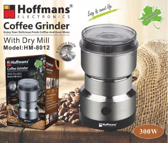 Hoffmans HM-8012 Electric Coffee Grinder & Dry Mill 300W 8-Blade Stainless Steel - Silver