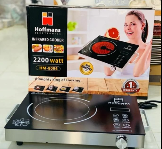 Hoffmans HM-8090 Infrared Cooker 2200W Portable Electric Stove – Black/Wood Grain