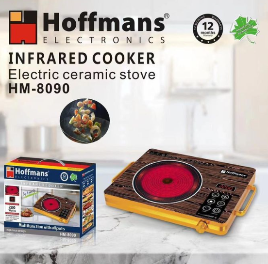 Hoffmans HM-8090 Infrared Cooker 2200W Portable Electric Stove – Black/Wood Grain