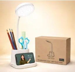Generic Rechargeable LED Desk Lamp with Pen Holder & Phone Stand - White