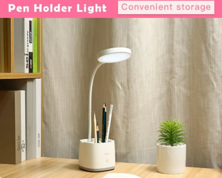 Generic Rechargeable LED Desk Lamp with Pen Holder & Phone Stand - White