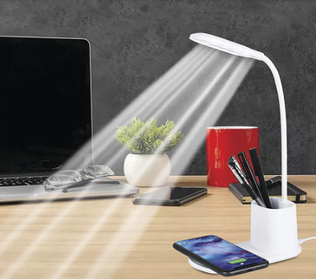 Generic Rechargeable LED Desk Lamp with Pen Holder & Phone Stand - White