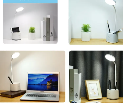 Generic Rechargeable LED Desk Lamp with Pen Holder & Phone Stand - White