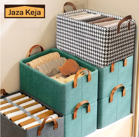 Foldable Clothes Closet Organizer Inner Layer Handle Fabric Storage Baskets Box Steel Frame Stackable Shelf Wardrobe for Clothes