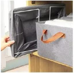 Foldable Clothes Closet Organizer Inner Layer Handle Fabric Storage Baskets Box Steel Frame Stackable Shelf Wardrobe for Clothes