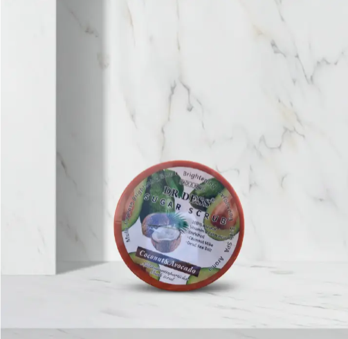DR DESS Coconut & Avocado Sugar Body Scrub Bath Brightening Exfoliating Bath Spa Sugar Scrub Softens improve circulation, and leave skin smooth, bright, and refreshed 550g