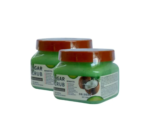 DR DESS Coconut & Avocado Sugar Body Scrub Bath Brightening Exfoliating Bath Spa Sugar Scrub Softens improve circulation, and leave skin smooth, bright, and refreshed 550g