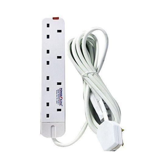 Power King 4-Way Extension Cable with Surge Protection & UK Adapter - 3 Meters White