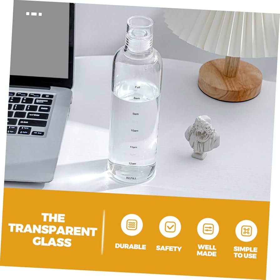 Simple Transparent Round Portable Glass Water Bottle 500ml Leak-Proof Glass Bottle with Time Marker & Cover – Transparent Water, Juice & Milk Cup, Simple Gift Bottle