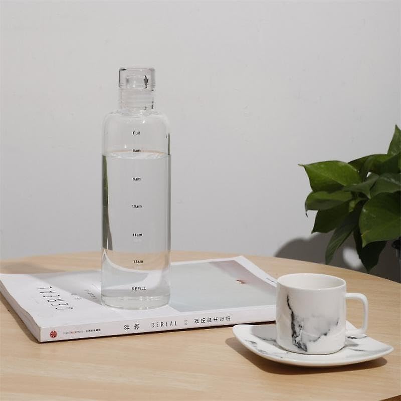 Simple Transparent Round Portable Glass Water Bottle 500ml Leak-Proof Glass Bottle with Time Marker & Cover – Transparent Water, Juice & Milk Cup, Simple Gift Bottle