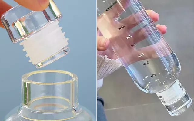 Simple Transparent Round Portable Glass Water Bottle 500ml Leak-Proof Glass Bottle with Time Marker & Cover – Transparent Water, Juice & Milk Cup, Simple Gift Bottle