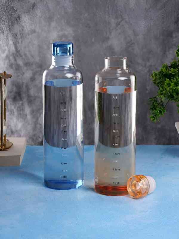 Simple Transparent Round Portable Glass Water Bottle 500ml Leak-Proof Glass Bottle with Time Marker & Cover – Transparent Water, Juice & Milk Cup, Simple Gift Bottle