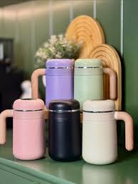 500ml Smart Vacuum Insulated Stainless Steel Coffee Mug with Wood Grain Handle