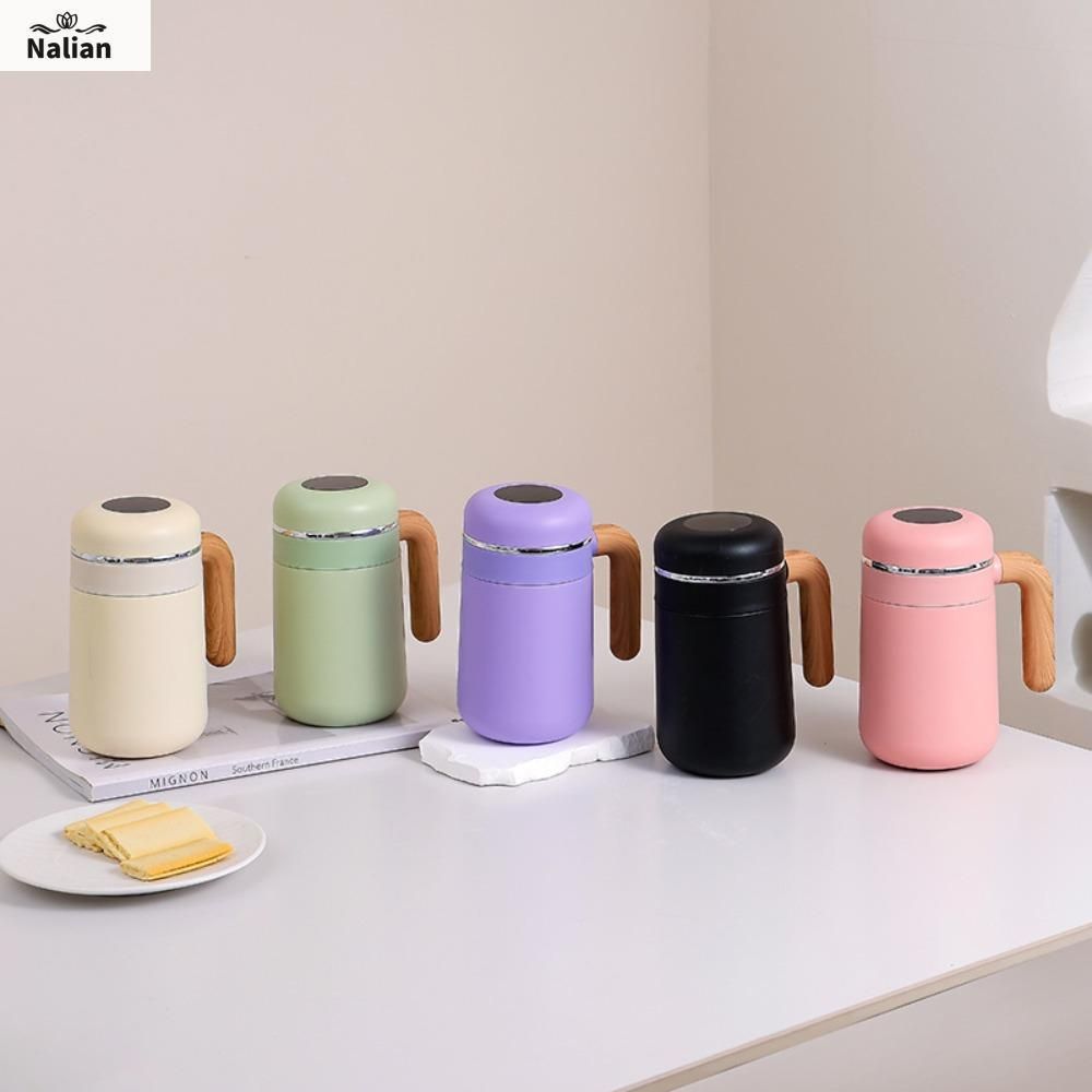 500ml Smart Vacuum Insulated Stainless Steel Coffee Mug with Wood Grain Handle