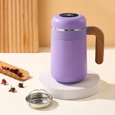 500ml Smart Vacuum Insulated Stainless Steel Coffee Mug with Wood Grain Handle