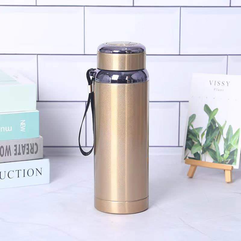 1000ml Stainless Steel Vacuum Insulated Flask. Double walled Thermal Water Bottle for Hot & Cold Drinks, Leakproof and portable with Carrying Strap (Copper Gold)