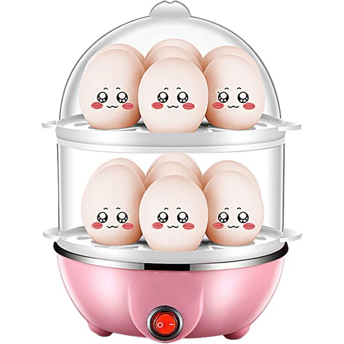 Morelian Double Layer Egg Cooker 14 Egg Capacity Hard Boiled Egg Cooker Anti-dry Electric Egg Boiler with 40mL Measuring Cup Steam Vegetables - Multicolor