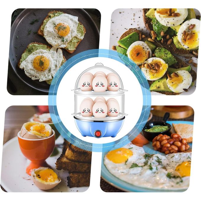 Morelian Double Layer Egg Cooker 14 Egg Capacity Hard Boiled Egg Cooker Anti-dry Electric Egg Boiler with 40mL Measuring Cup Steam Vegetables - Multicolor