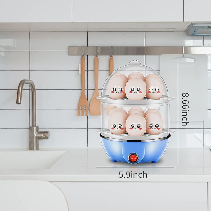 Morelian Double Layer Egg Cooker 14 Egg Capacity Hard Boiled Egg Cooker Anti-dry Electric Egg Boiler with 40mL Measuring Cup Steam Vegetables - Multicolor