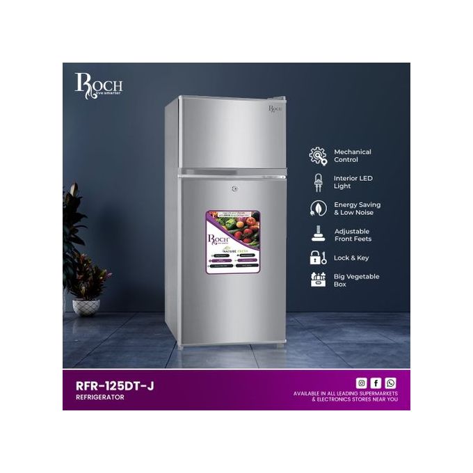 Roch 120 Liters Double Door Top Freezer Defrost Fridge –Inox(2YRS WRTY)
