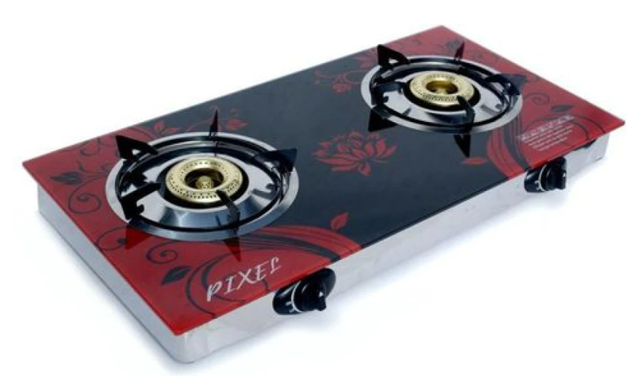 Pixel Double Glass Gas Burner Stove With Automatic Ignition -multi-colour