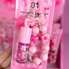 Pink Glossy Lip Gloss Hydrating Lip Oil Moisturizer Long Lasting Shine Non Sticky Lip Makeup with Decorative Keychain Cute Gift for Girls view 4