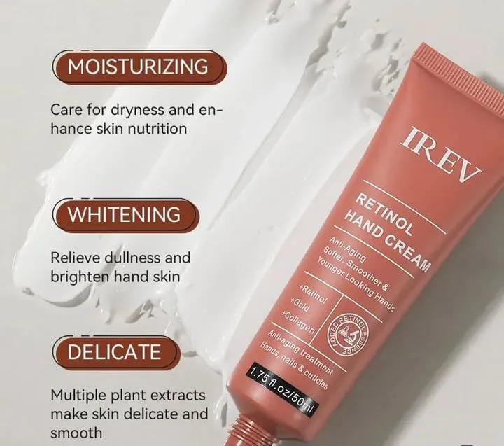 IREV Retinol Hand Cream Anti-Aging Moisturizing Hand Lotion with Collagen and Gold, Repairs Dry Hands, Smooths Skin and Strengthens Nails & Cuticles 50ml