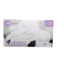 Sri Trang Latex Powdered Examination Gloves Medium Size M 100pcs Pack, Disposable Medical Gloves for Hygiene, Cleaning, Food Handling and Professional Use