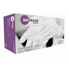 Sri Trang Latex Powdered Examination Gloves Medium Size M 100pcs Pack, Disposable Medical Gloves for Hygiene, Cleaning, Food Handling and Professional Use