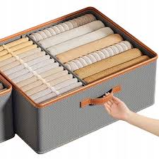 2in1 Woven Storage Organizer Box, Wardrobe Clothes Organizer with Compartments, Fabric Storage Bin for Socks Underwear Bras, Space Saving Closet Storage Box with Handle