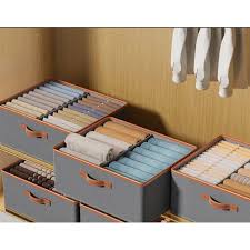 2in1 Woven Storage Organizer Box, Wardrobe Clothes Organizer with Compartments, Fabric Storage Bin for Socks Underwear Bras, Space Saving Closet Storage Box with Handle