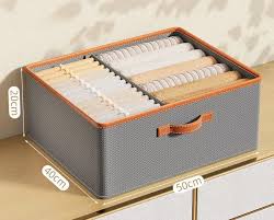 2in1 Woven Storage Organizer Box, Wardrobe Clothes Organizer with Compartments, Fabric Storage Bin for Socks Underwear Bras, Space Saving Closet Storage Box with Handle