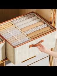 2in1 Woven Storage Organizer Box, Wardrobe Clothes Organizer with Compartments, Fabric Storage Bin for Socks Underwear Bras, Space Saving Closet Storage Box with Handle