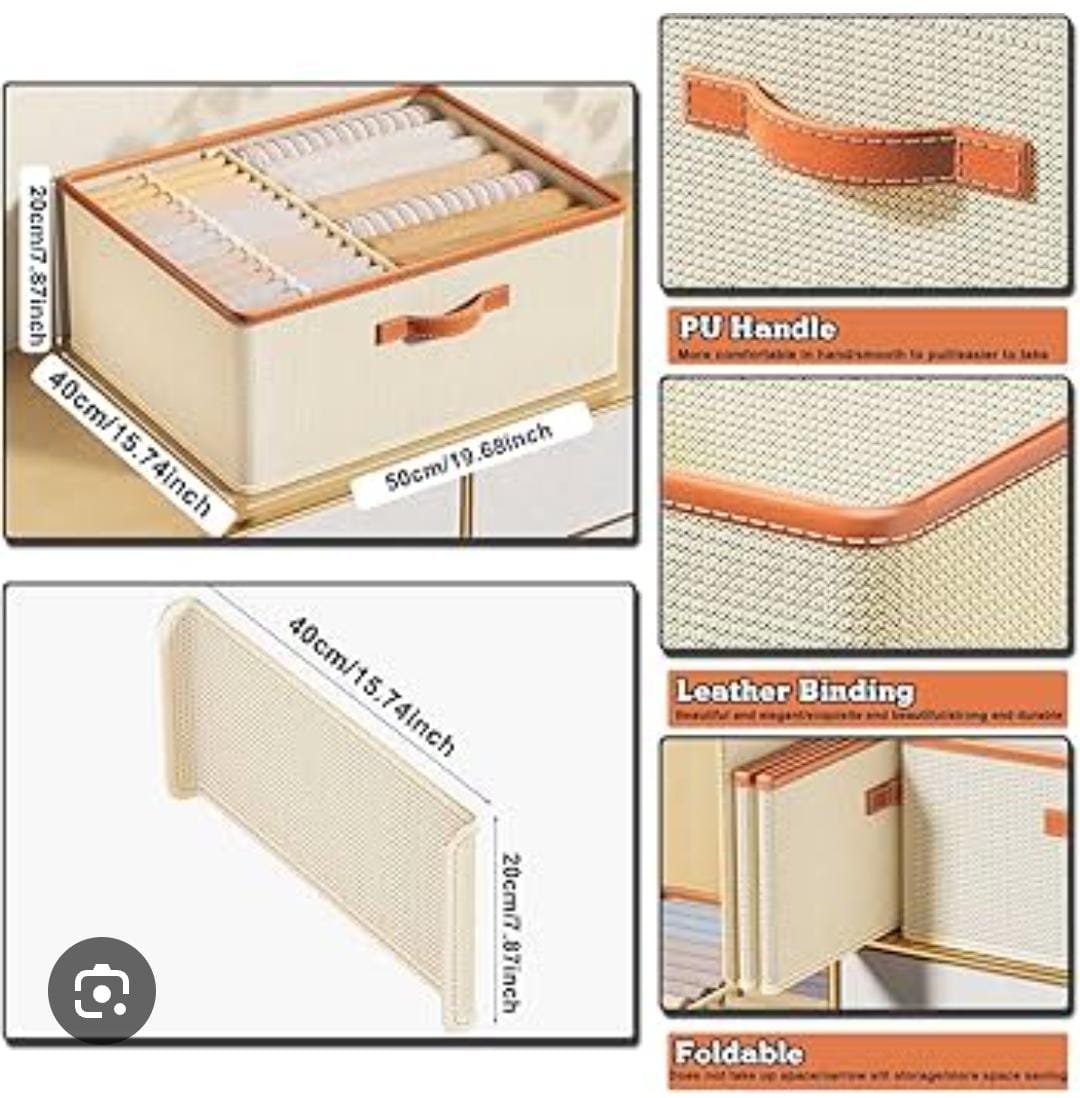 2in1 Woven Storage Organizer Box, Wardrobe Clothes Organizer with Compartments, Fabric Storage Bin for Socks Underwear Bras, Space Saving Closet Storage Box with Handle