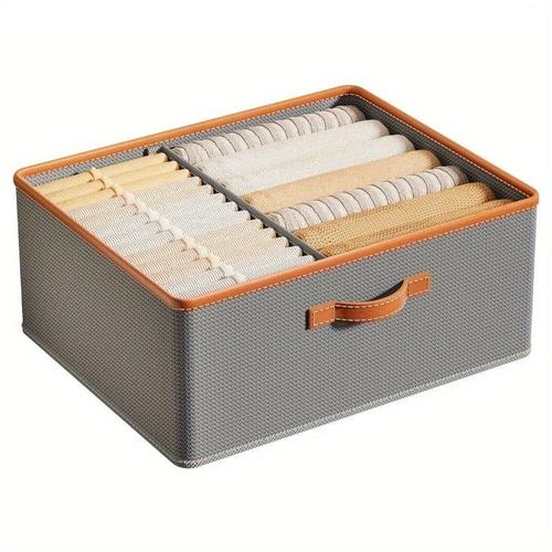 2in1 Woven Storage Organizer Box, Wardrobe Clothes Organizer with Compartments, Fabric Storage Bin for Socks Underwear Bras, Space Saving Closet Storage Box with Handle